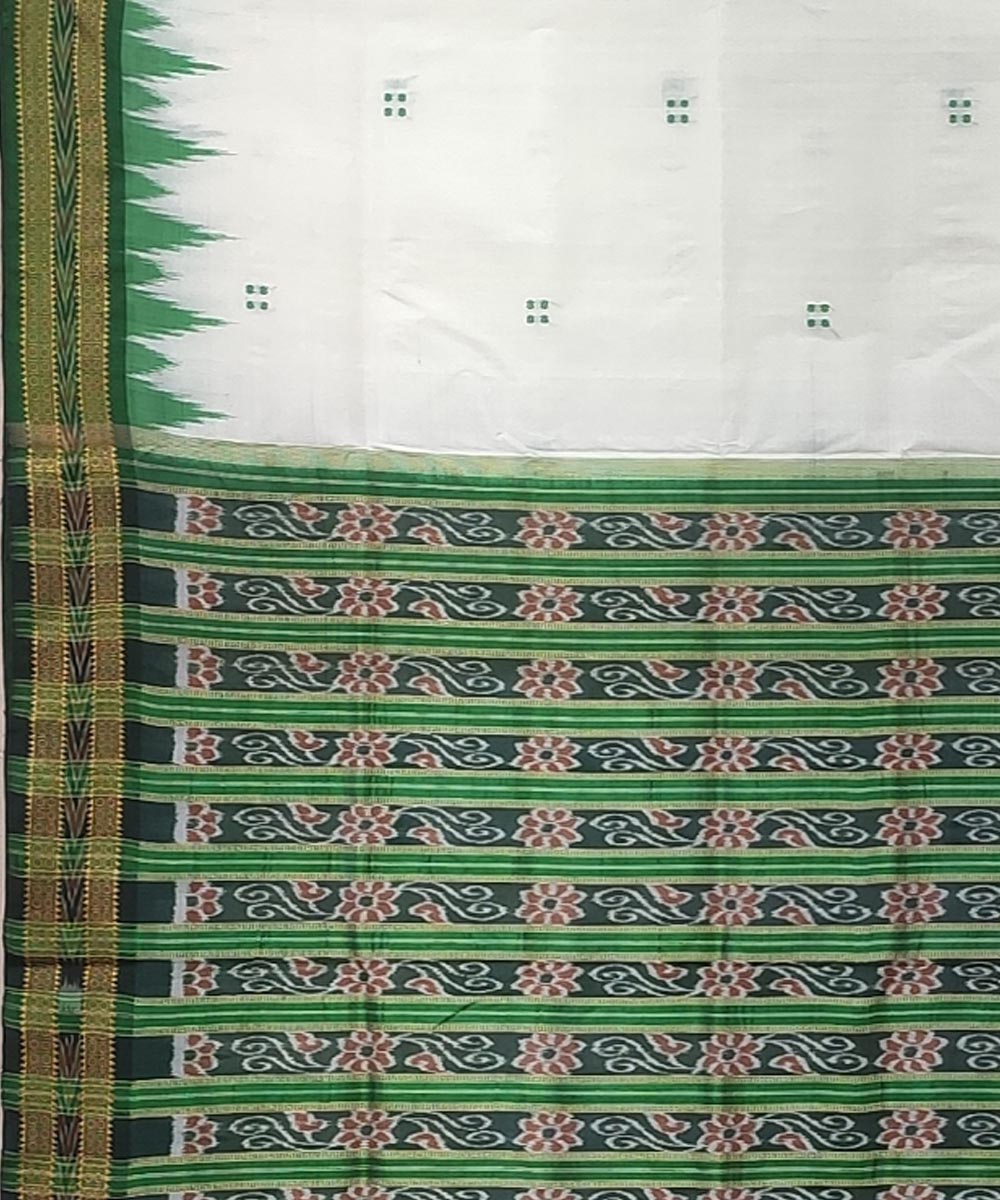 White green handwoven bandha border punja buti silk khandua saree