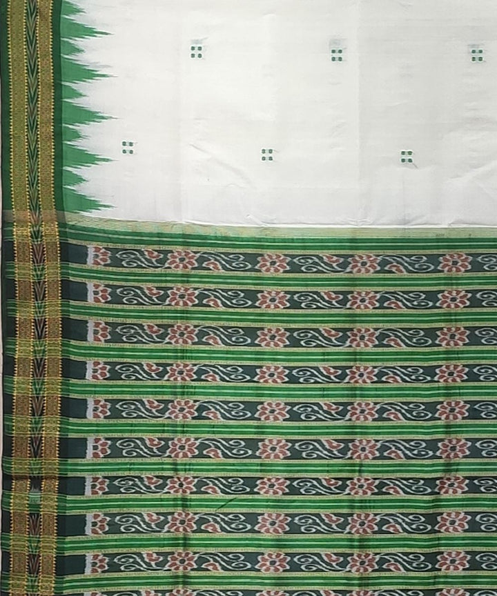 White green handwoven bandha border punja buti silk khandua saree