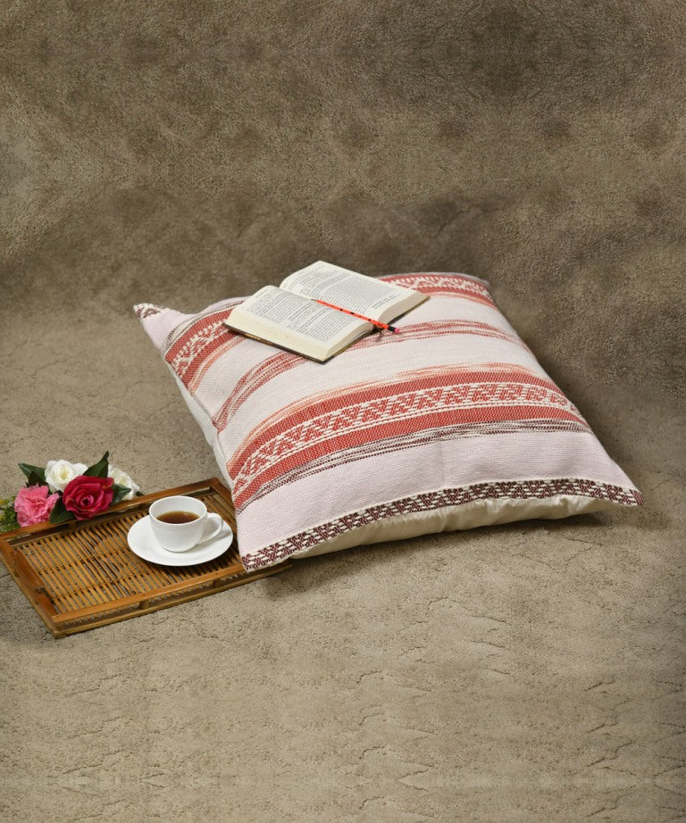 Multi colour handwoven stripes cotton cushion cover