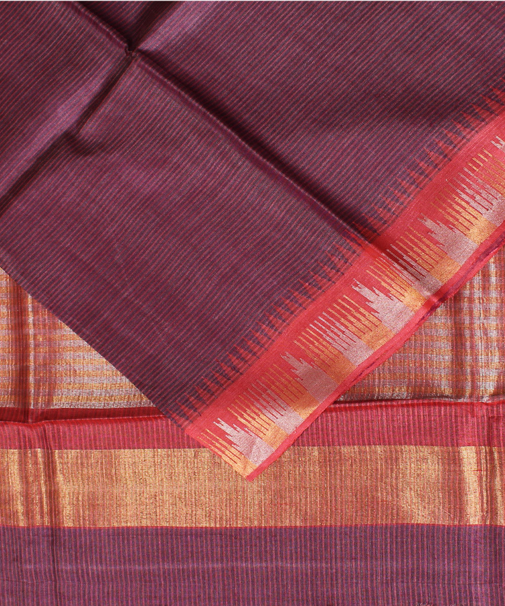 Brown red handwoven kosa tussar silk saree
