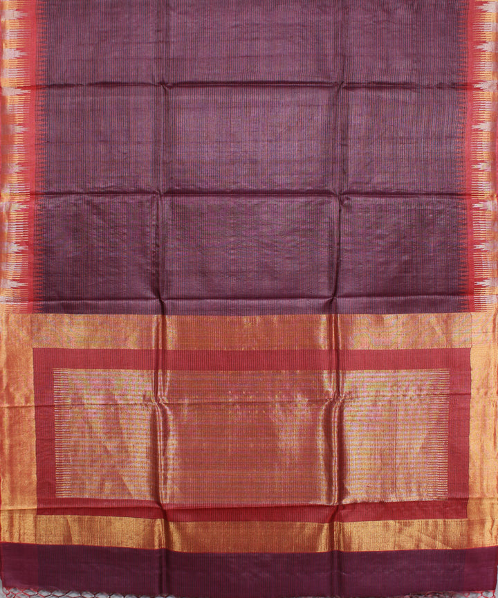 Brown red handwoven kosa tussar silk saree