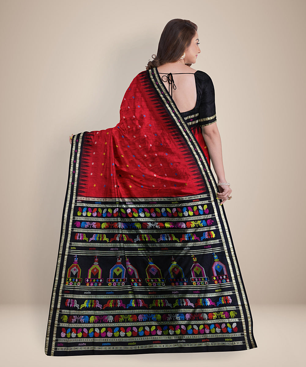 Red black silk handwoven bomkai dongoria saree