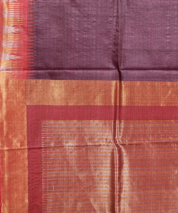 Brown red handwoven kosa tussar silk saree