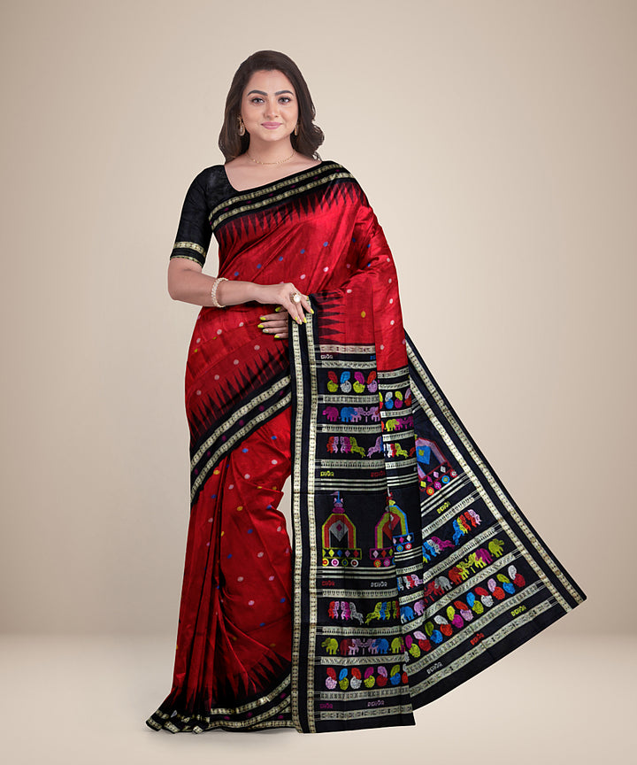 Red black silk handwoven bomkai dongoria saree