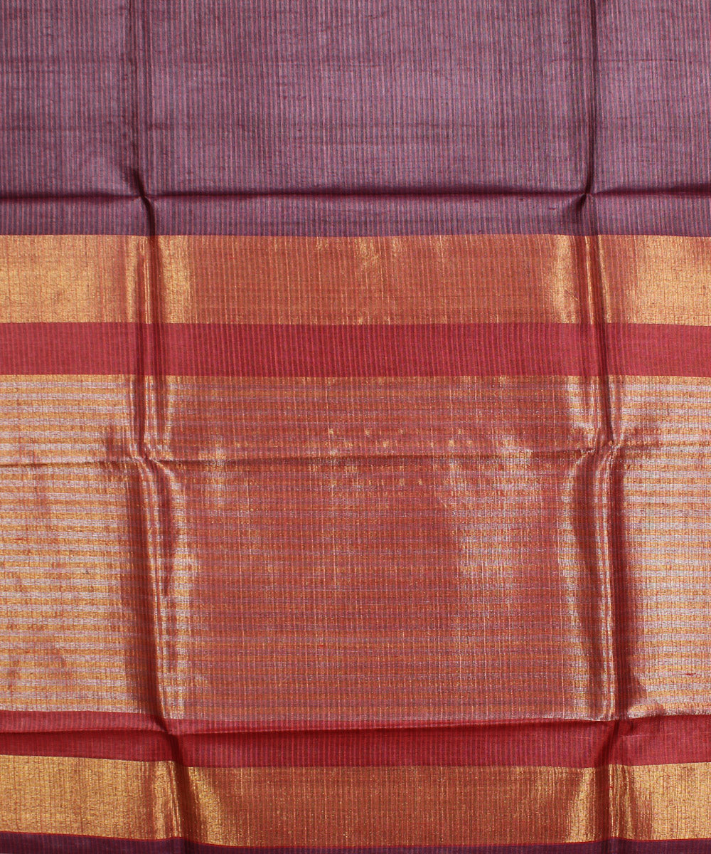 Brown red handwoven kosa tussar silk saree