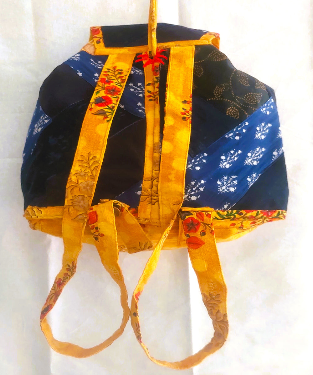 Navy and yellow handcrafted cotton backpack