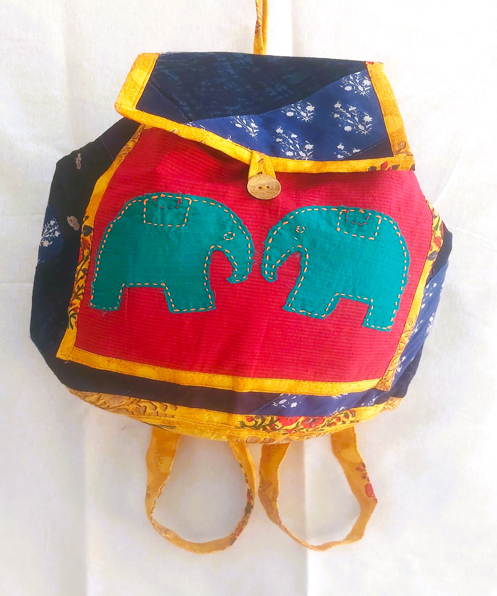 Navy and yellow handcrafted cotton backpack