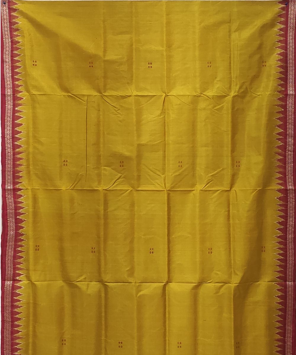 Mustard red handwoven ekfulia border punja buti silk khandua saree