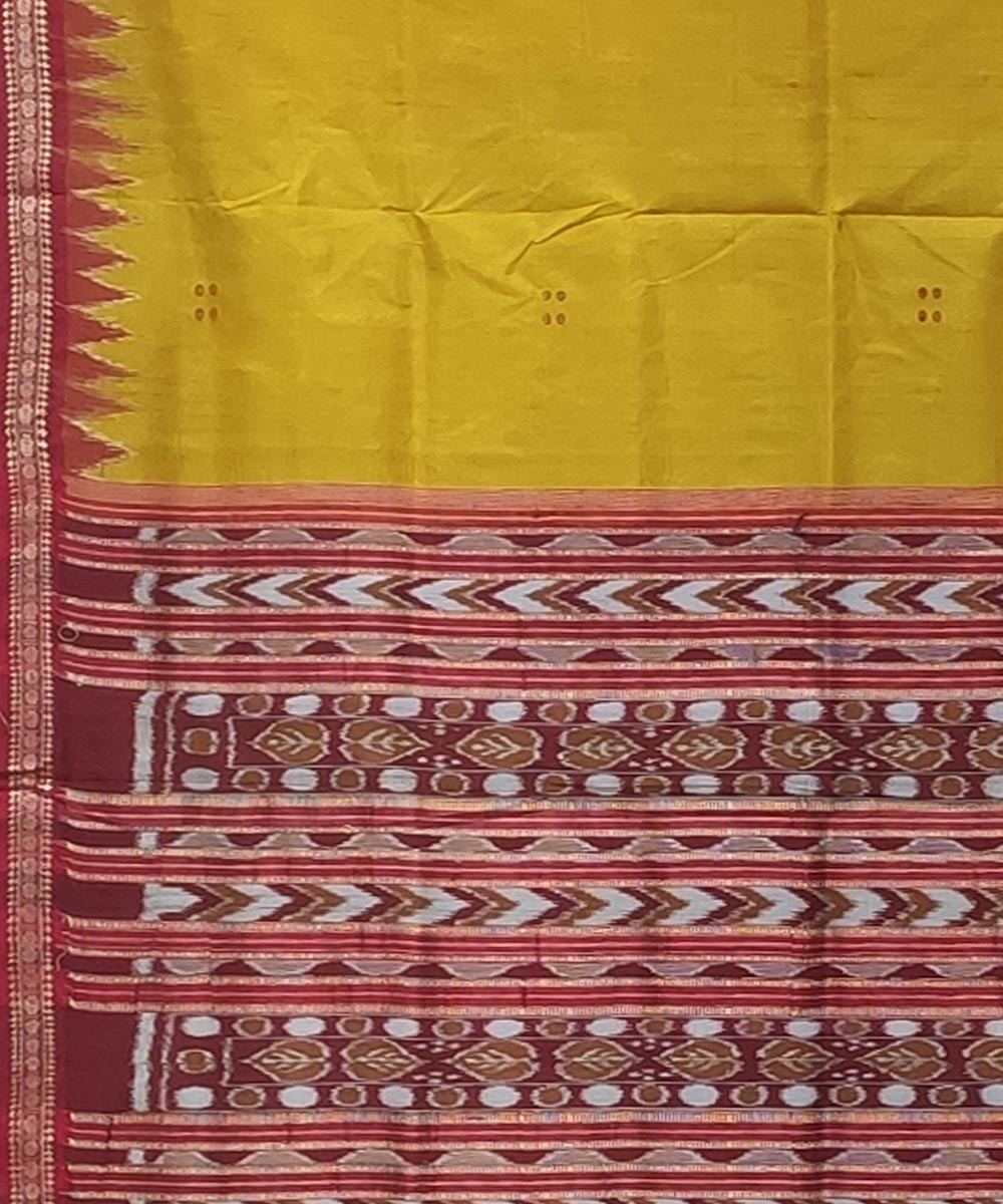 Mustard red handwoven ekfulia border punja buti silk khandua saree
