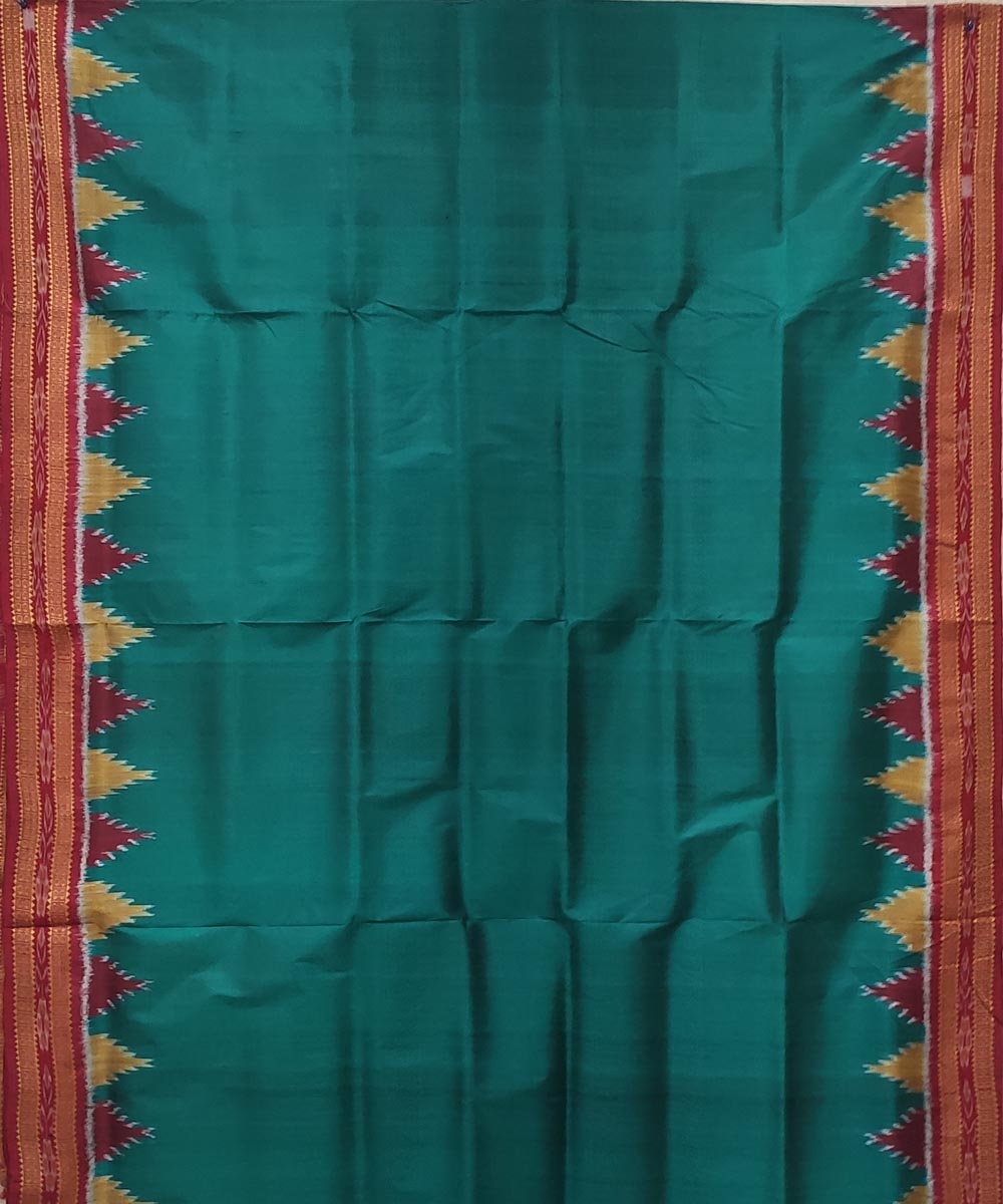 Peacock blue red handwoven silk khandua saree