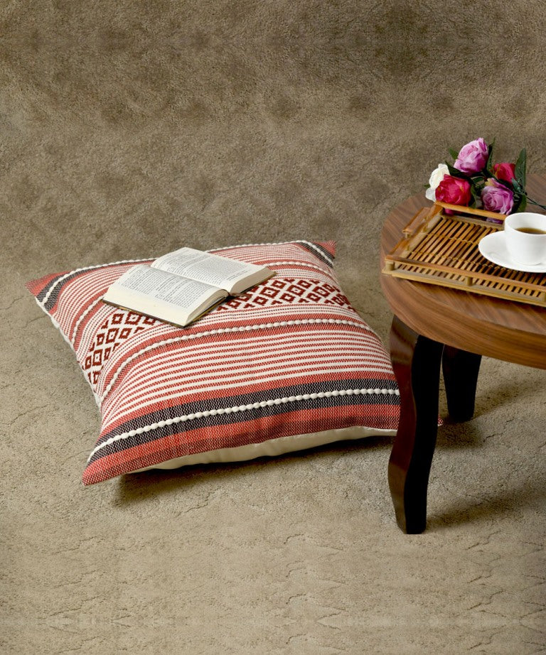 Multi color handwoven stripes cotton cushion cover