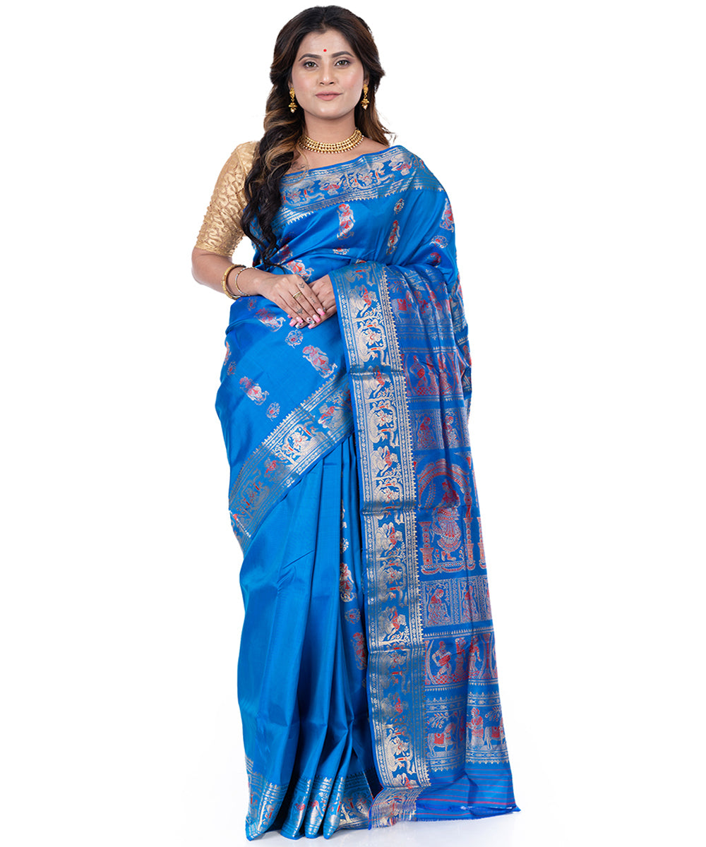 Sky blue indigo handwoven baluchari silk saree