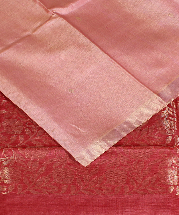 Peach red hand woven kosa tussar silk saree