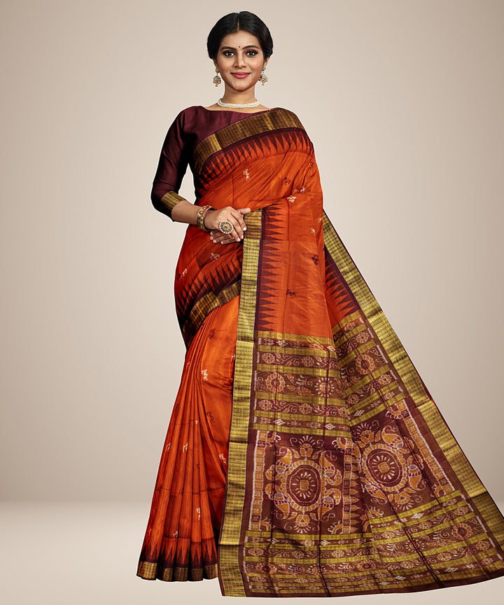 Mustard brown silk handwoven bomkai saree