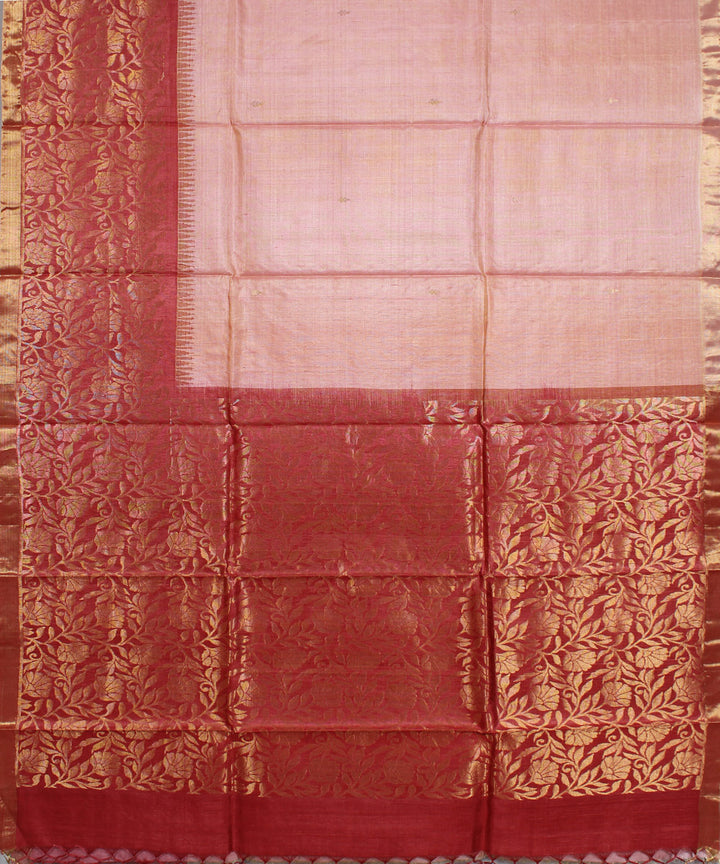 Peach red hand woven kosa tussar silk saree