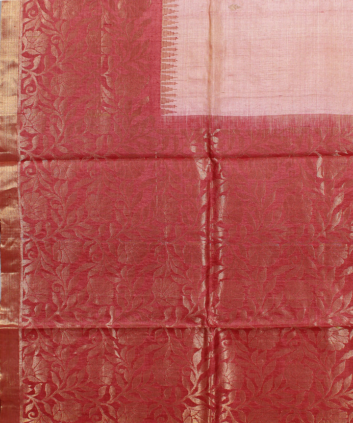 Peach red hand woven kosa tussar silk saree