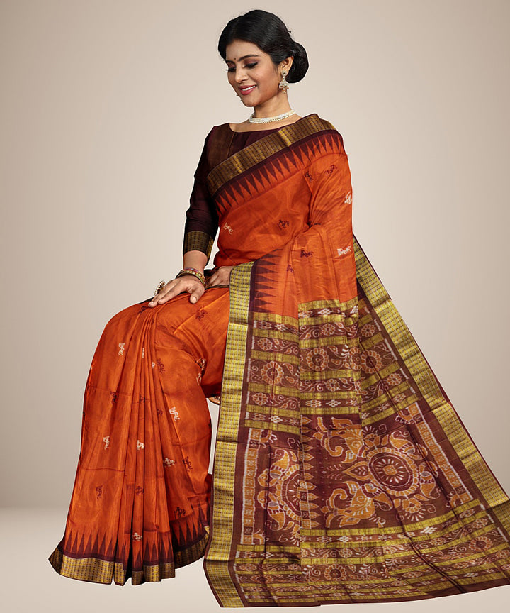 Mustard brown silk handwoven bomkai saree