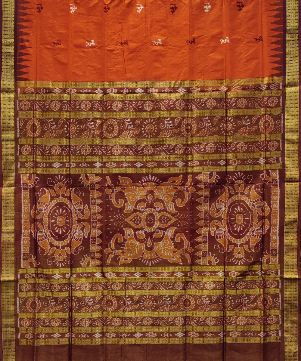 Mustard brown silk handwoven bomkai saree