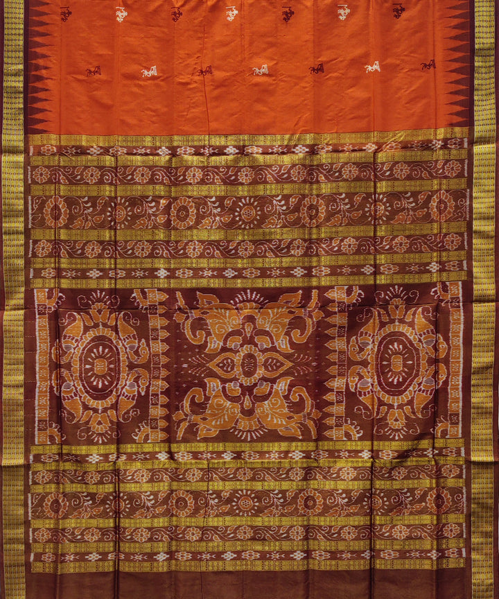 Mustard brown silk handwoven bomkai saree