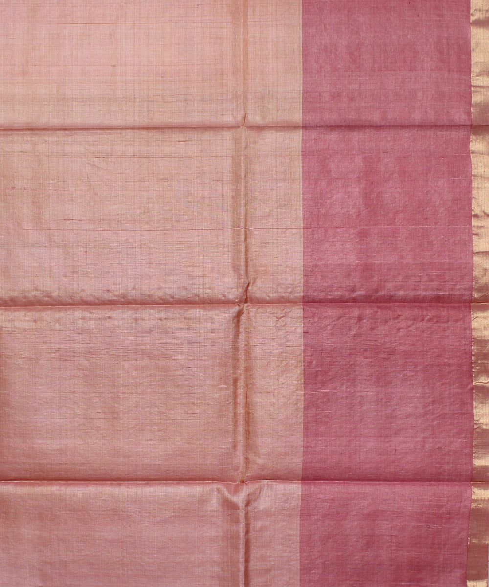 Peach red hand woven kosa tussar silk saree