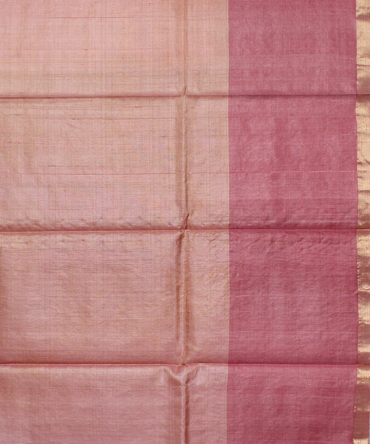 Peach red hand woven kosa tussar silk saree