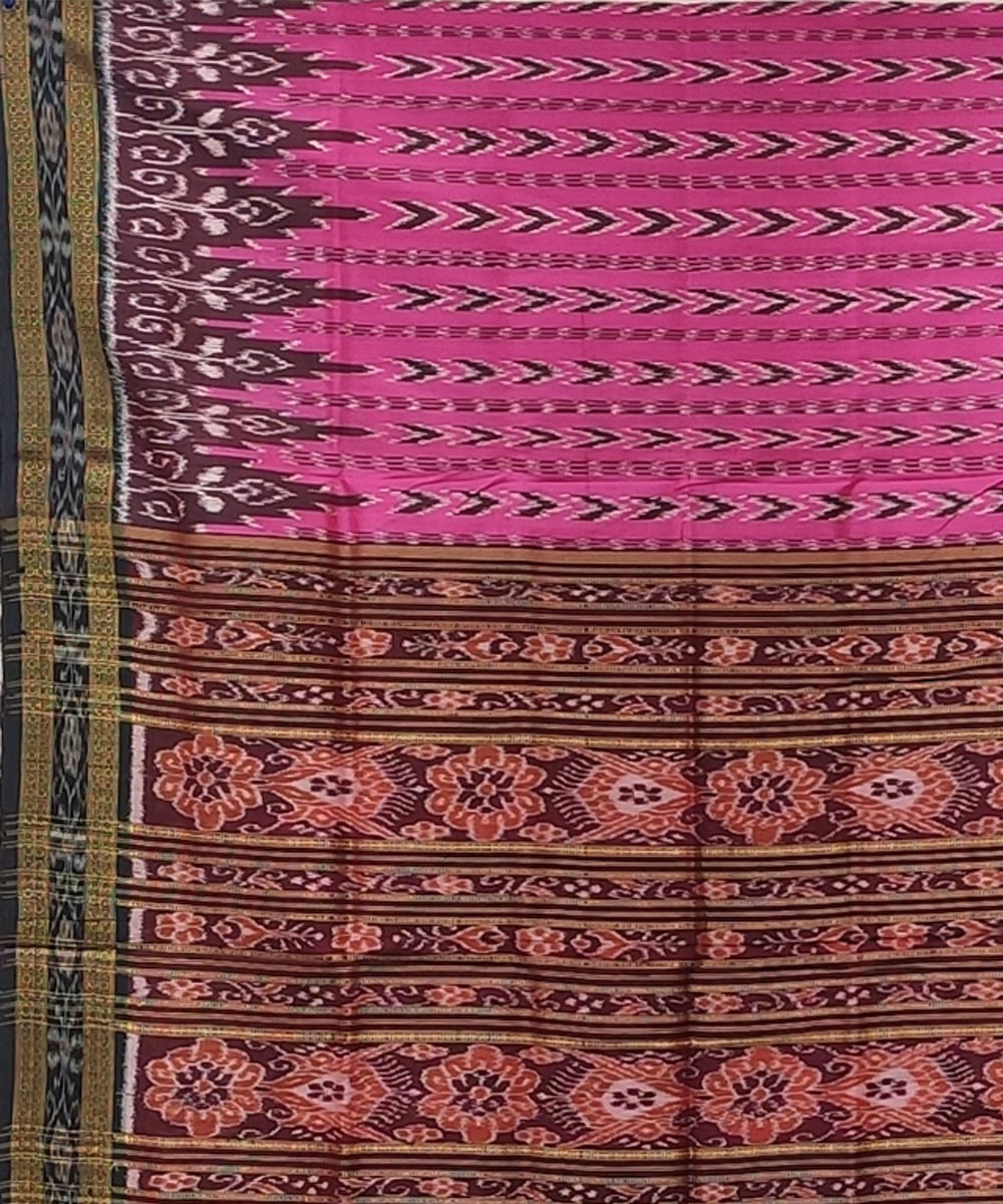 Pink handwoven kumbha border dhanpatri design silk khandua saree