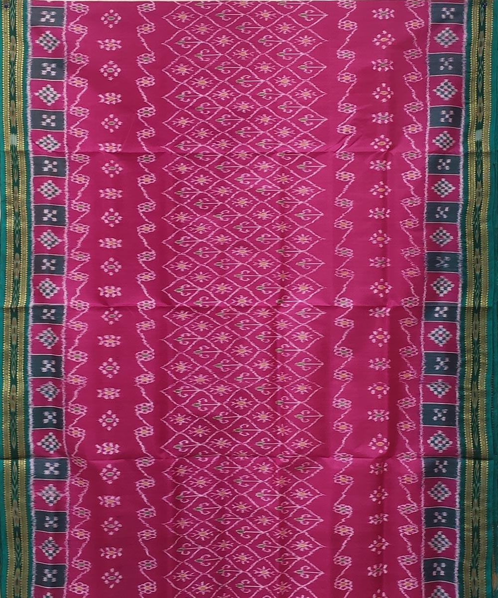 Pink light green handwoven bandha body silk khandua saree
