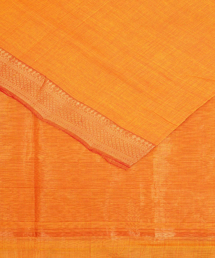 Yellow orange gold border cotton handwoven mangalagiri saree