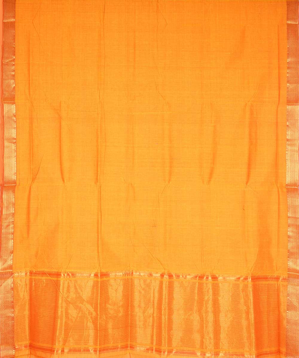 Yellow orange gold border cotton handwoven mangalagiri saree