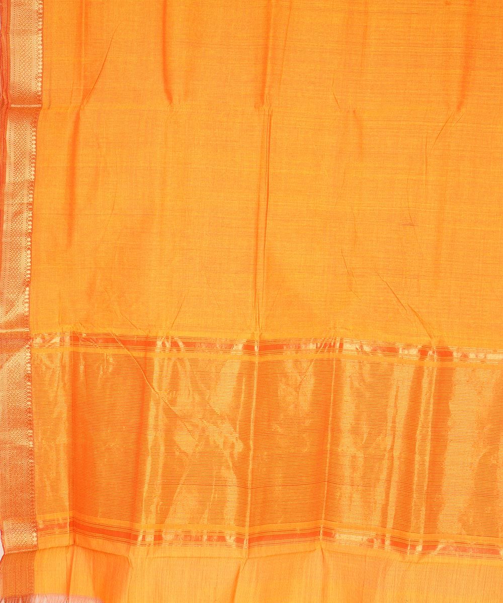 Yellow orange gold border cotton handwoven mangalagiri saree