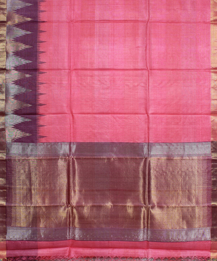 Pink purple handwoven kosa tussar silk saree