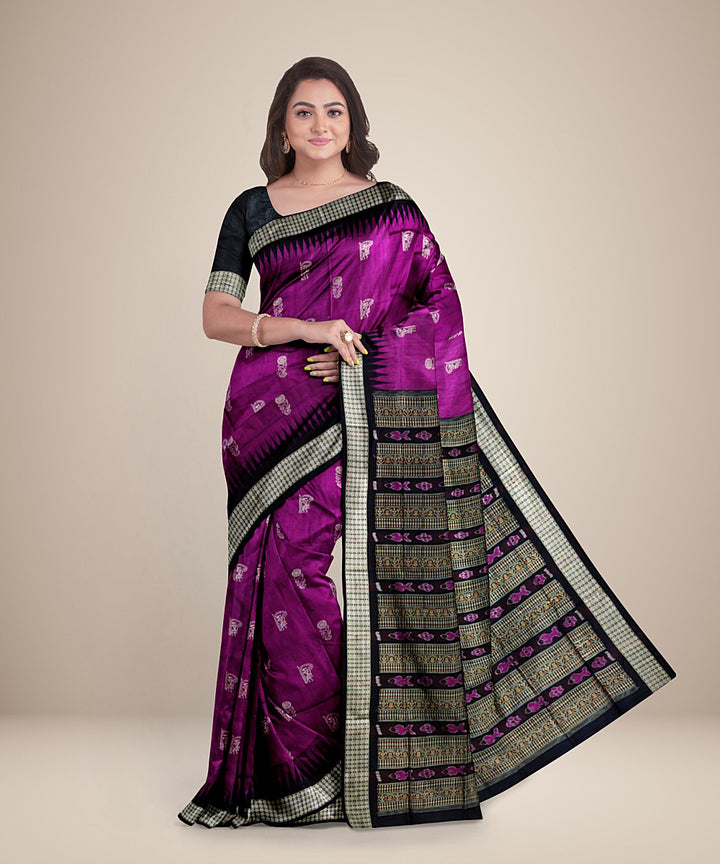 Pink black silk handwoven bandha anchal bomkai saree