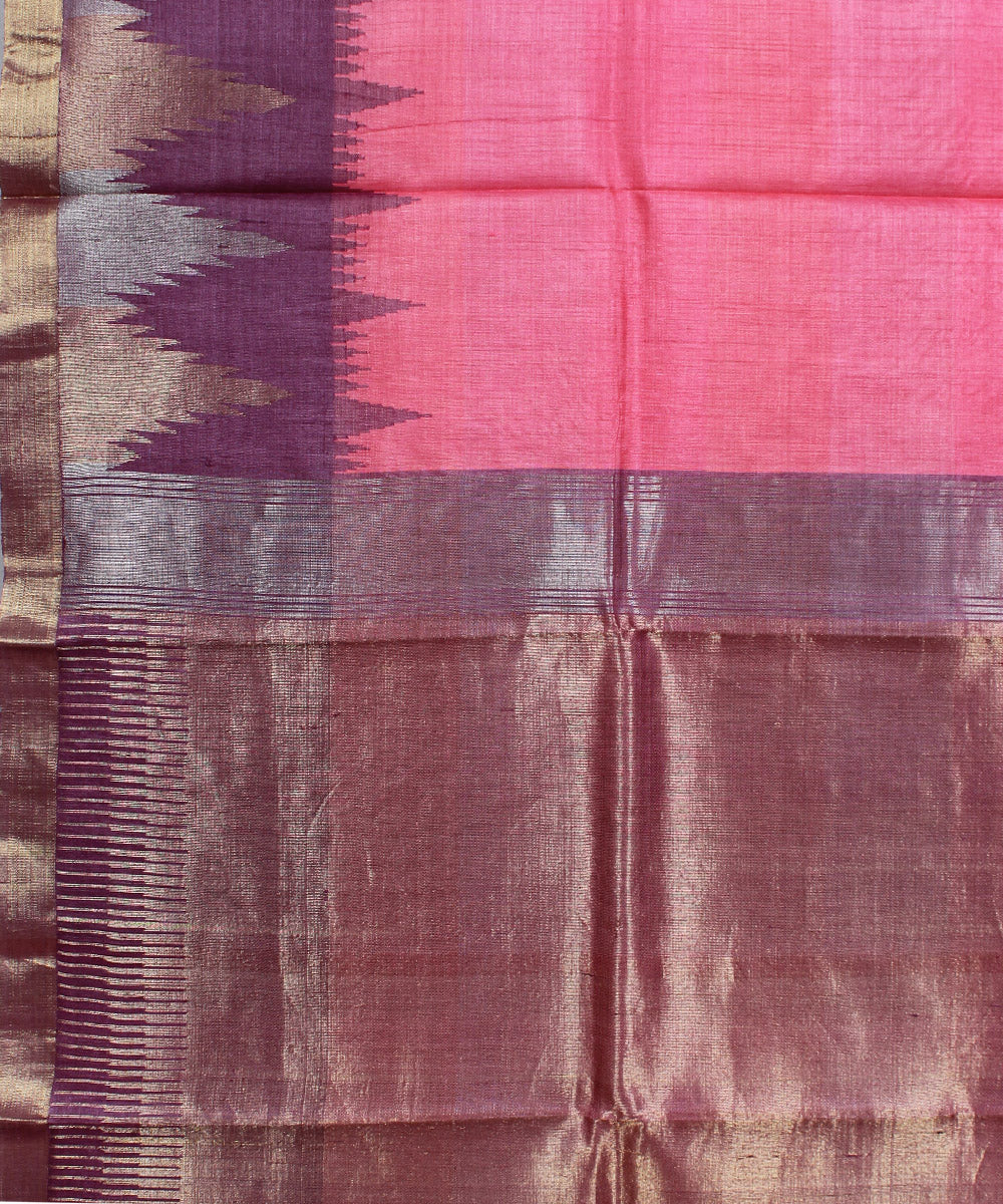 Pink purple handwoven kosa tussar silk saree