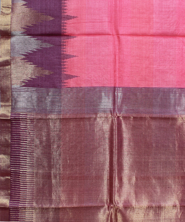 Pink purple handwoven kosa tussar silk saree