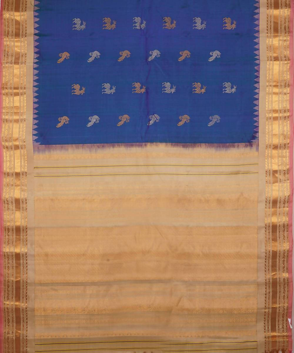 blue beige handloom gadwal silk saree