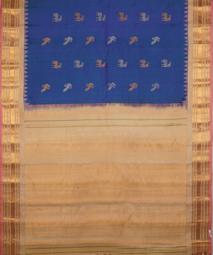 blue beige handloom gadwal silk saree