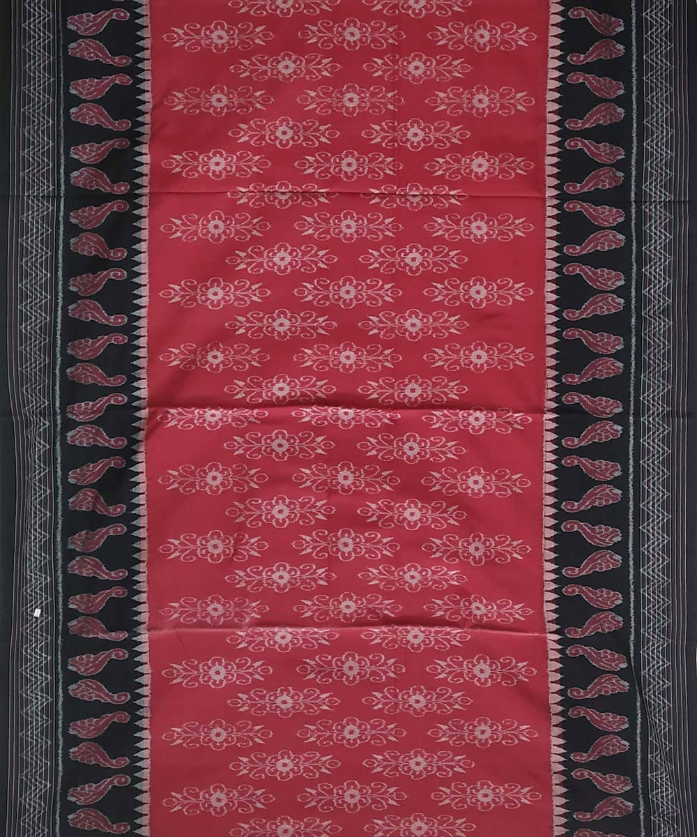 Brick red black handwoven cotton ikat nuapatna saree