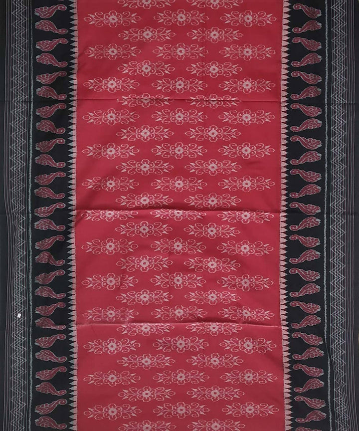 Brick red black handwoven cotton ikat nuapatna saree