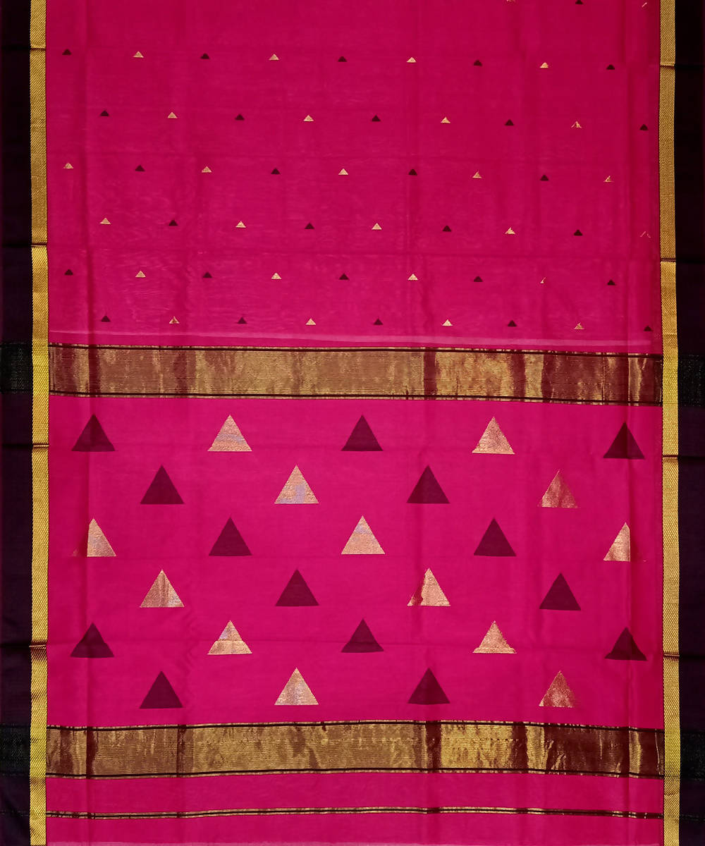 Maheshwari Dark Pink Handloom Cotton Silk Saree