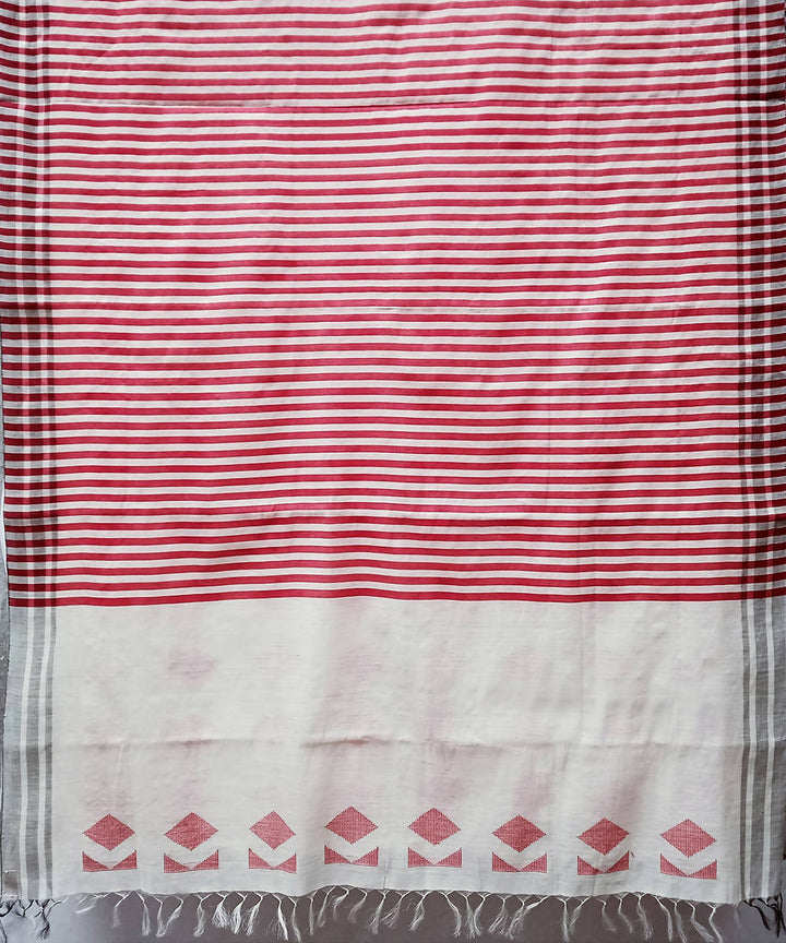 Red white handwoven extra weft cotton silk saree