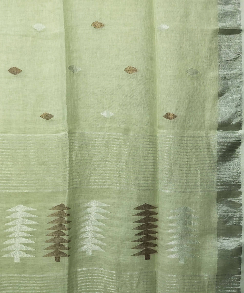 Pale green handloom linen jamdani saree