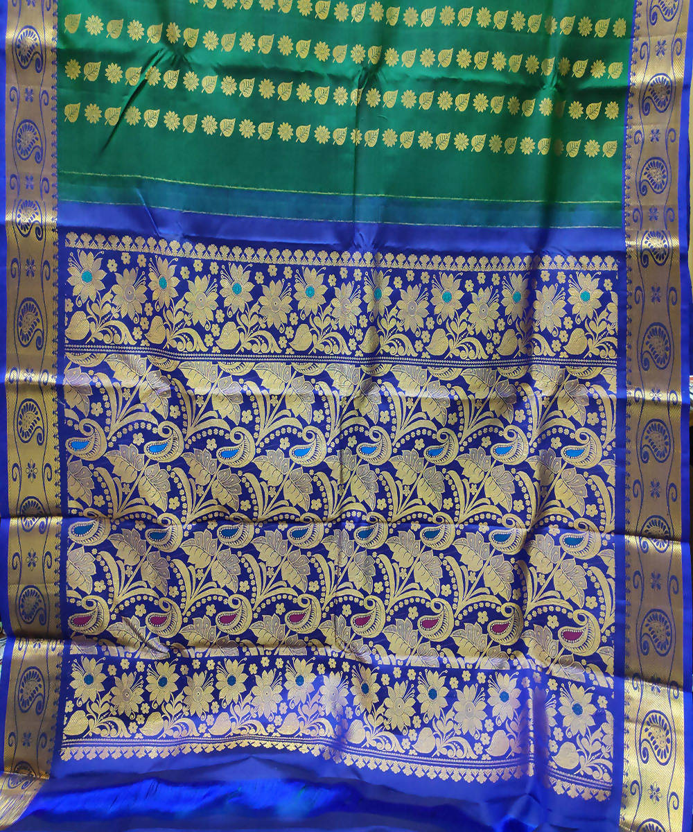 green blue handwoven venkatagiri silk saree
