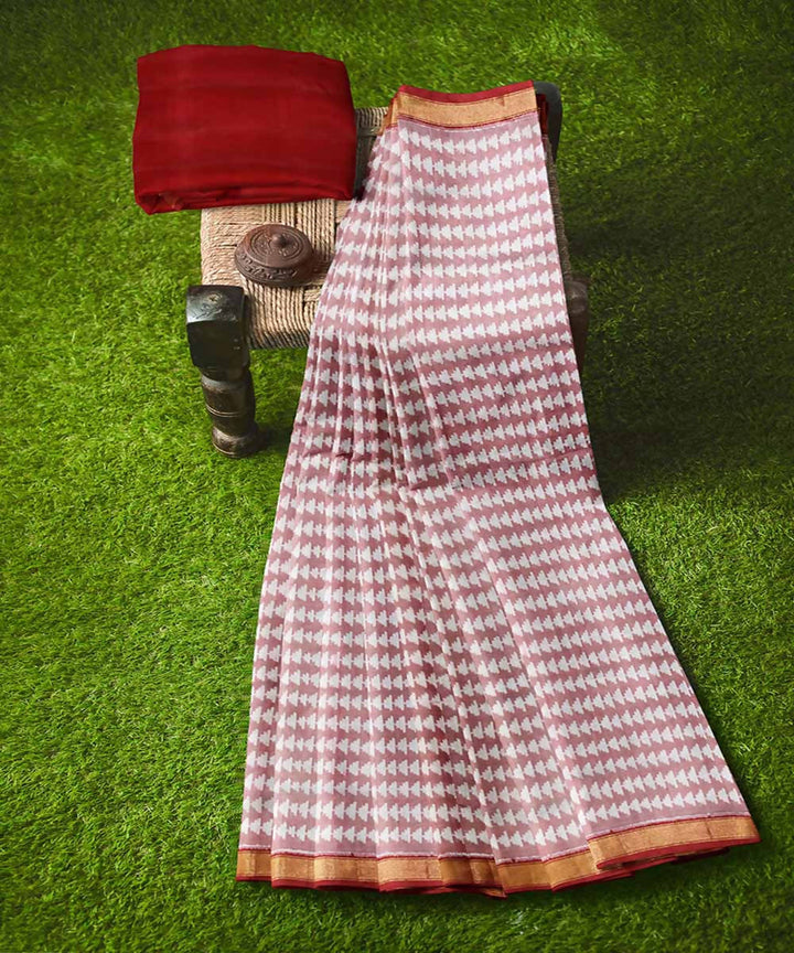 Red white handwoven patola silk saree