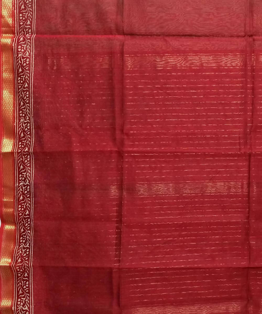 Dark beige red handwoven cotton silk maheshwari saree