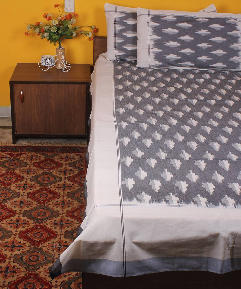 Grey Handwoven Ikkat Cotton Bedsheet
