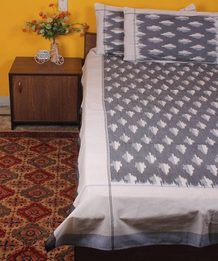 Grey Handwoven Ikkat Cotton Bedsheet