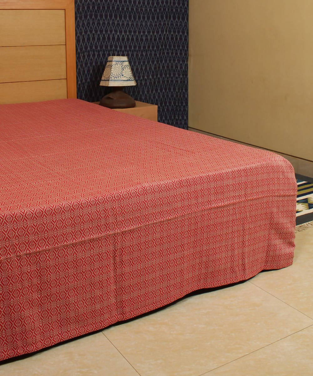 Red Floral Handwoven Cotton Bed Cover