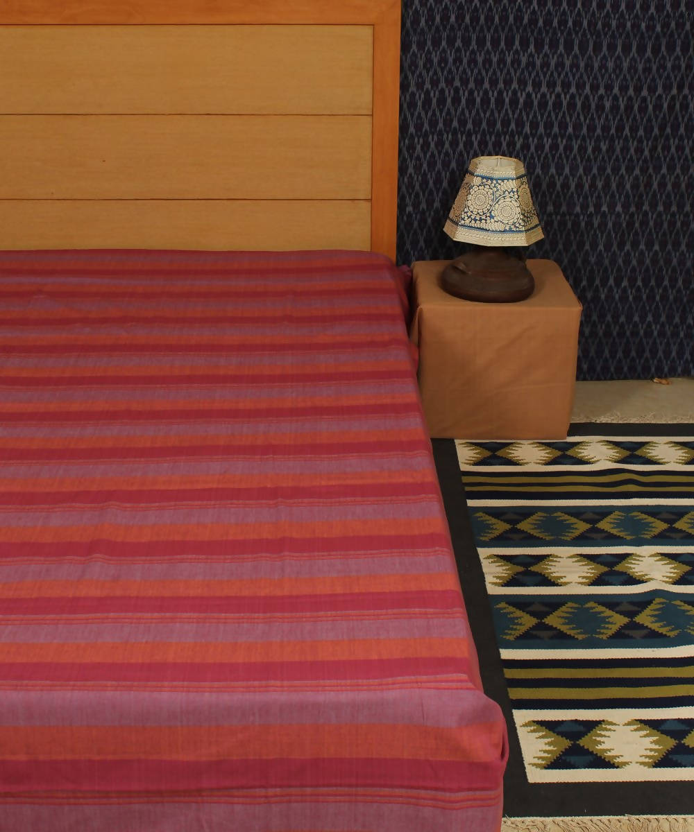 Horizontal Striped Handwoven Cotton Bed Sheet