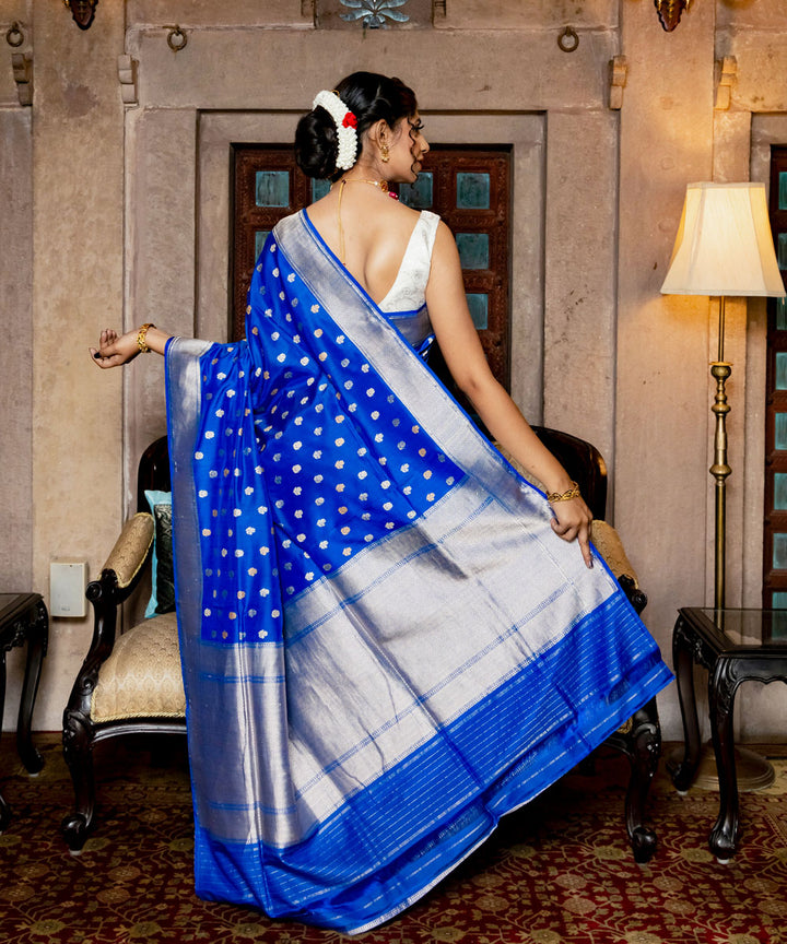 Navy blue silk handloom banarasi saree