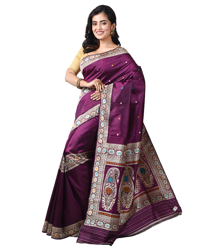 Purple handwoven bengal silk baluchari saree